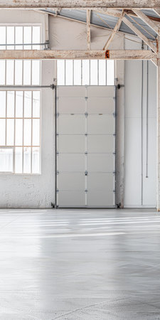 Industrial warehouse spaces in neutral colors with copyspace for text.の素材