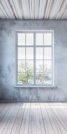 Window in an empty room with neutral tones. Home interiors with copy space.の素材