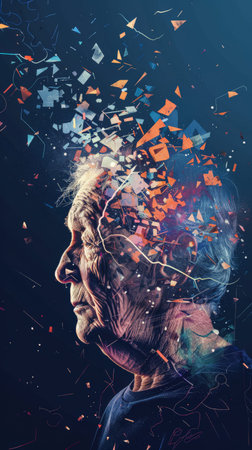 Concept image on Alzheimer disease and its consequence on mental health.の素材