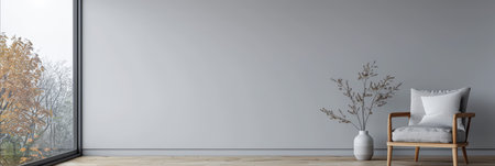 Luxury property interiors composition with natural lighting, minimal furniture and neutral tones. Residential interior design. Real Estate concept image.の素材