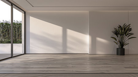 Minimalist apartment interiors in earthy tones with beige panels and minimal furniture. Luxury residential Real Estate composition for advertising.の素材