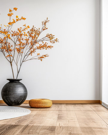 Minimalist luxury interiors composition with Japanese elements and natural window lighting. Interiors design property conceptual image for advertising.の素材