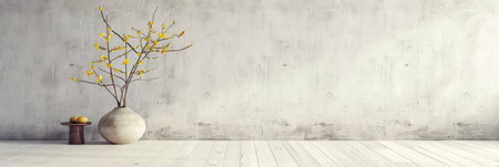 Elegant minimalist room interiors with Japanese decor, in neutral contrasting tone with lots of window lighting and copy space. Property advertising conceptual image for Real Estate.の素材