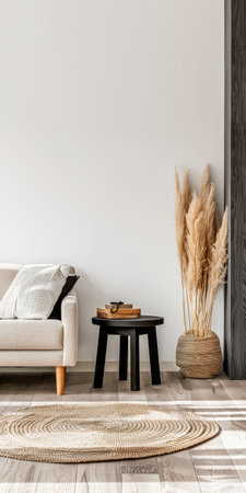 Luxury apartment composition in creamy warm colors and minimalist furniture. Residential Real Estate interiors composition.の素材