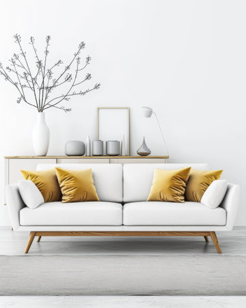 Minimalist property interiors composition with minimal furniture, ample copy space and neutral tones. Residential interiors design for Real Estate luxury apartment.の素材