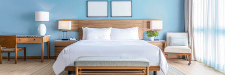 Elegant hotel room interiors with modern furniture and copyspace. Interior design composition soft tones.の素材