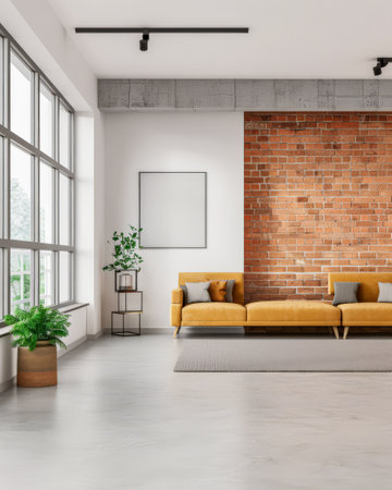 Luxurious apartment interiors with ample spaces, big windows providing natural lighting and elegant minimalist furniture. Luxury property interiors composition for home decor.の素材