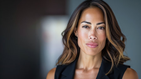 Female CEO of a company posing for the camera isolated from the background. Diverse women in corporate leading position concept image.の素材