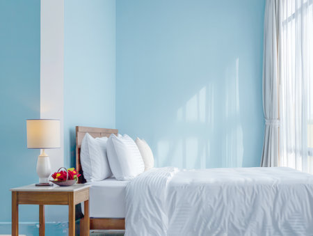 Elegant hotel room interiors with modern furniture and copyspace. Interior design composition soft tones.の素材