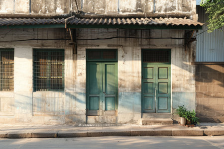 Stylish modern house facade with natural elements and elegant design. Architectural home composition.の素材