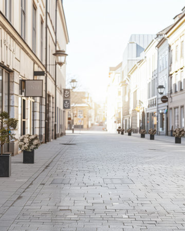 Empty street with modern architecture and natural sun lighting. Urban scenes.の素材