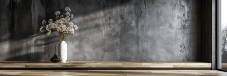 Interiors composition in dark colors and Japanese style with a window in a room with minimal furniture. Relaxing Real Estate interior design composition.の素材