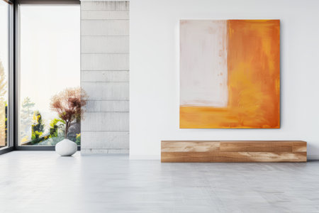 Minimalist contemporary living room interiors with minimal furniture and neutral colors. Residential Real Estate composition with copy space.の素材