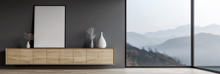 Luxury apartment interiors composition with minimal furniture, mute colors and copy space. Residential interiors design conceptual image.の素材