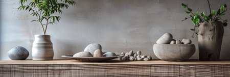 Minimalist zen interior design in beige with natural elements and light. Relaxing interiors, meditation room concept.の素材
