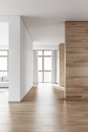 Residential empty room interiors with no furniture, natural lighting and ample copy space. Mockup interiors conceptual image.の素材