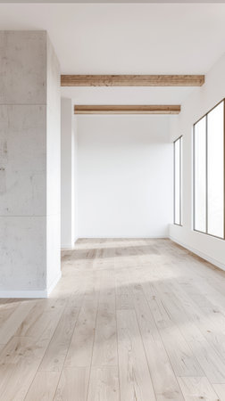 Residential empty room interiors with no furniture, natural lighting and ample copy space. Mockup interiors conceptual image.の素材