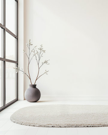 Minimalist interiors design composition with zen touches and neutral colors. Luxury oriental interiors with copy space.の素材