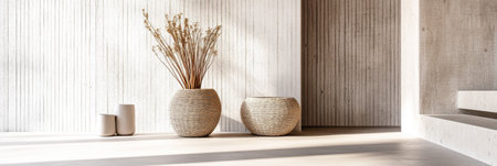 Luxury contemporary property interiors with oriental decor and minimalist furniture. Chic interior design composition for Real Estate or architectural ads.の素材