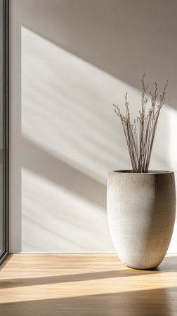 Zen inspired interior design composition with relaxing decoration and neutral warm tones. Meditation interiors conceptual image.の素材