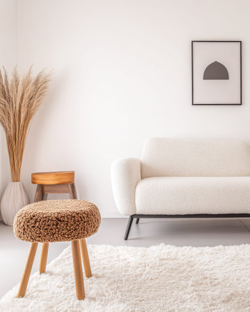 Serene minimalist living room space with cozy textures and natural elementsの素材