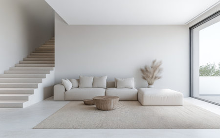 Modern Mediterranean villa details with clean lines and neutral colors. Luxury Real Estate development concept image.の素材