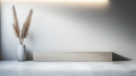 Empty room in neutral colors with ample copyspace, a large window filling the room with natural lighting and creating a play between daylight and shadows.の素材