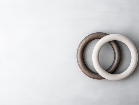 Interlocking rings in muted earth tones, positioned on the left side, with the right side empty --ar 4:3 --style raw --sref https://s.mj.run/boDUMd0PyIo --personalize 5umrq85 --sw 50 --v 6.1 Job ID: 5ae102f6-6fce-4dec-80a6-50cc79ecef3aの素材