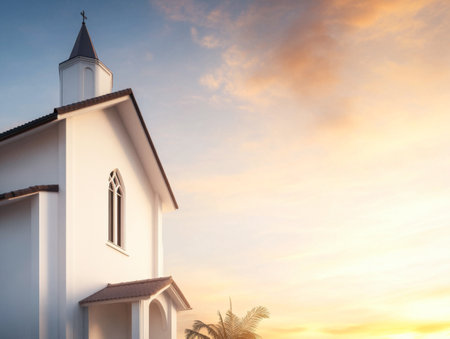 A church facade with natural day lightingの素材