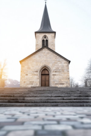 A church facade with natural day lightingの素材