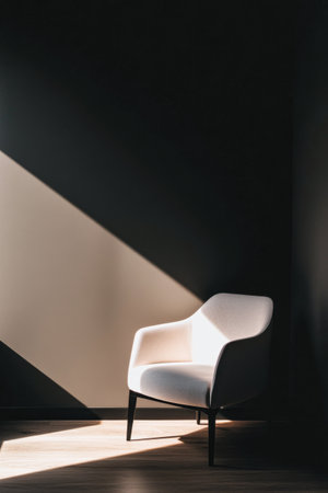 Modern empty room with a window providing natural lighting whilst casting shadows and minimal furniture. Minimalist interior design composition with copyspace.の素材