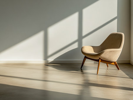 Minimalist empty room interiors with minimal furniture or decor, ample blank copyspace and daylight. Residential interior design.の素材