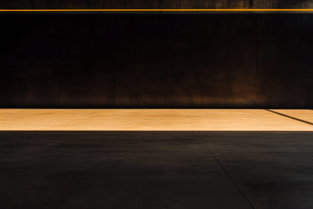 Empty warehouse with golden like lighting in dark colors. Commercial Real Estate interiors concept imageの素材