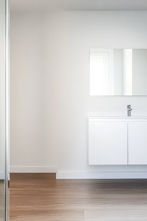 Modern bathroom interior design with sleek fixtures and natural lightの素材