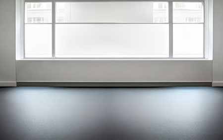 This room features expansive windows that allow plenty of natural light to fill the space highlighting the sleek flooring and minimalist design. The atmosphere is calm and inviting.の素材