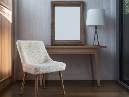 Modern interior design featuring a cozy chair and simple decor in a well-lit roomの素材