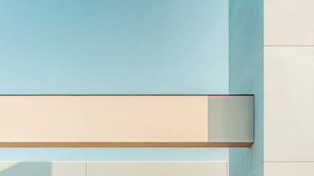 A minimalist structure features a smooth beige ledge and light-colored walls creating a striking contrast against the serene blue sky. The design emphasizes modern aesthetics.の素材