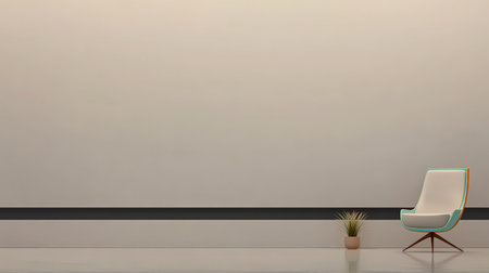 A spacious and minimalist interior features a stylish chair with a small plant beside it showcasing modern design elements and a calm atmosphere perfect for relaxation or work.の素材
