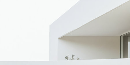 White walls and a sleek design create a soothing atmosphere in this contemporary architectural space. Subtle greenery adds a natural touch to the serene environment.の素材