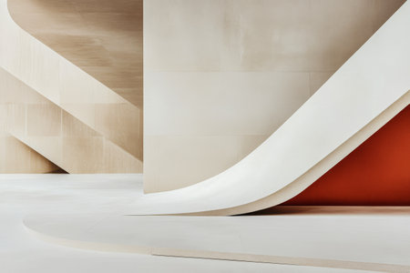 Abstract architectural design featuring curved lines and soft color palette in a modern spaceの素材