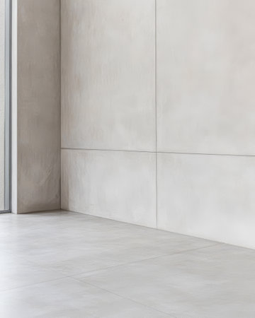 Light-filled space with smooth concrete walls and flooring showcases minimalist design elements. The corner invites tranquility and modern aesthetics ideal for creative inspiration or relaxation.の素材