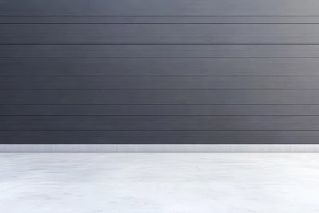 A modern gray wall features horizontal lines complemented by a polished concrete floor. This minimalist design creates a sleek and stylish atmosphere suitable for various settings.の素材