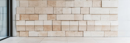 A unique interior design displays a textured wall constructed from rectangular blocks. The minimalist space emphasizes simplicity and elegance in a contemporary setting.の素材