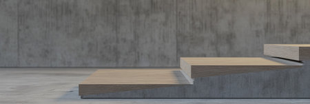 This modern staircase combines sleek wooden steps with a concrete base, showcasing a minimalist aesthetic. The design emphasizes clean lines and contemporary materials, perfect for modern interiors.の素材