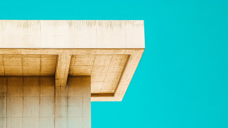 Bold concrete architecture showcases a striking overhang and clean lines. The clear blue sky enhances the modern design creating a captivating visual contrast.の素材