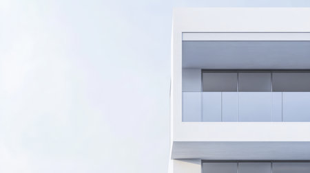 A residential building showcases a sleek modern design with prominent clean lines and minimalistic features. The structure stands out against a bright sky emphasizing simplicity and elegance.の素材