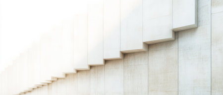 A series of minimalist concrete steps arranged in a geometric pattern. The light colors and soft shadows create a modern serene atmosphere in an outdoor setting.の素材