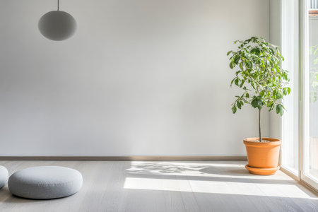A spacious and bright interior showcases a minimalist design.の素材