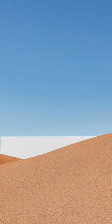 Expansive sand dunes stretch under a bright blue sky featuring a stark white surface in the background. The scene captures the natural beauty of a desert landscape during daytime.の素材