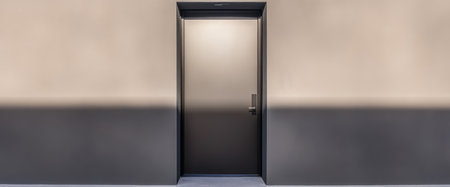 A sleek modern door stands alone against a minimalist wall showcasing clean lines and soft shadows in the warm afternoon light creating a striking visual contrast.の素材